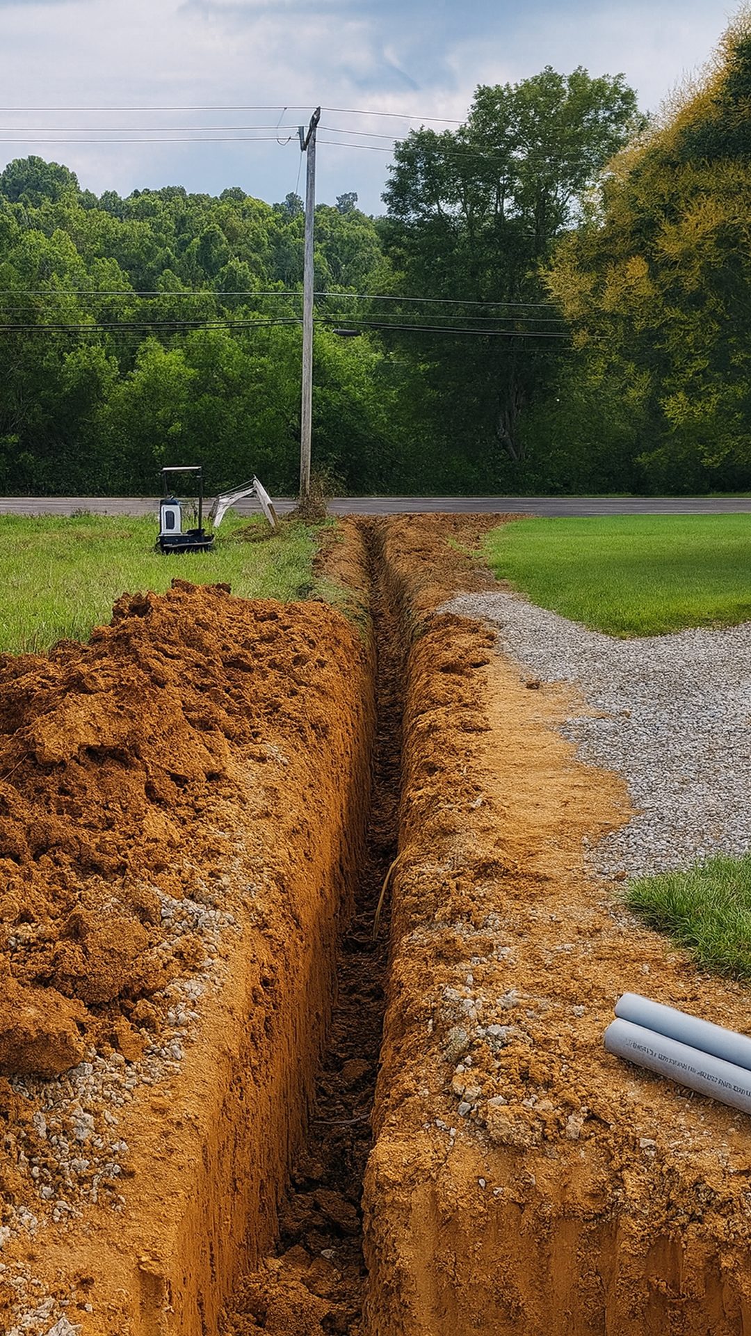 Electrical service trench prepared for underground wiring